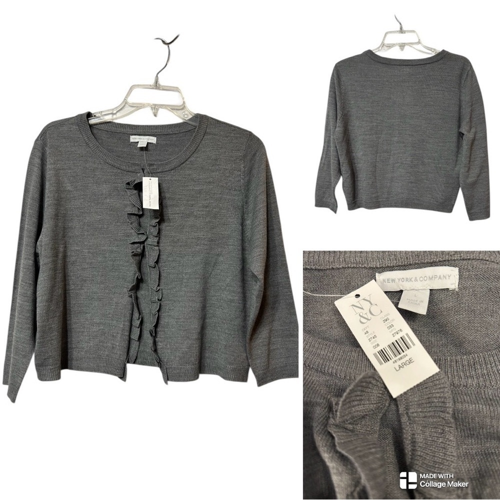 New York & Company Charcoal Ruffle Cardigan